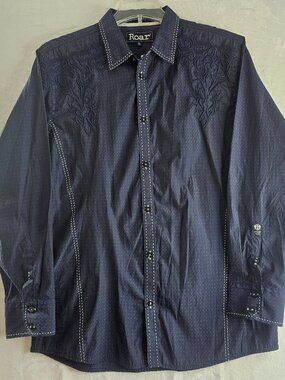 Roar Men Dress Shirt Cotton Blend Size XL Western Casual Button Down Dark Blue